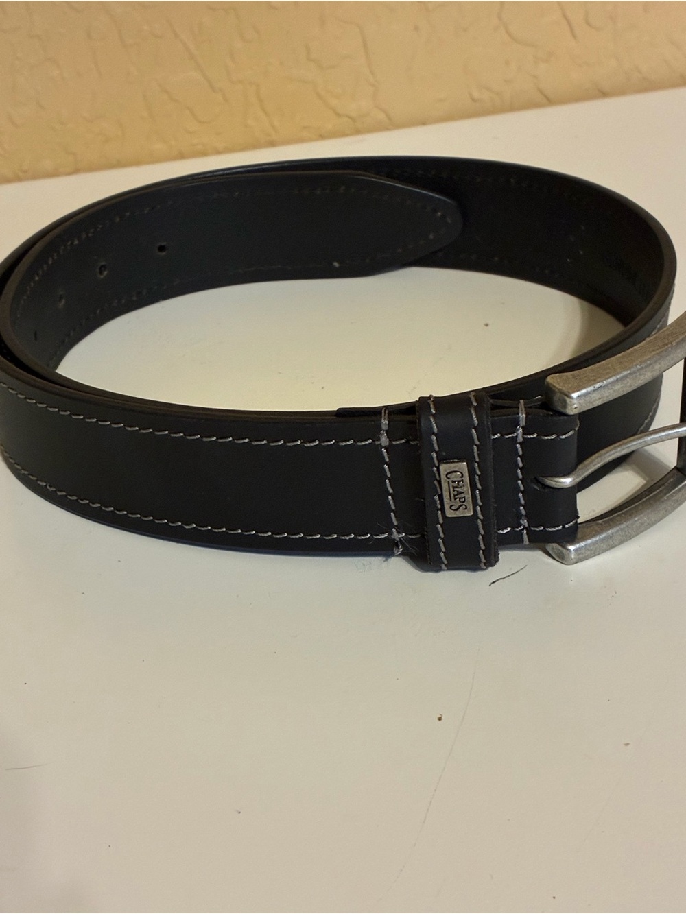 Chaps black leather belt with an antique nickel roller buckle-Small 30-32